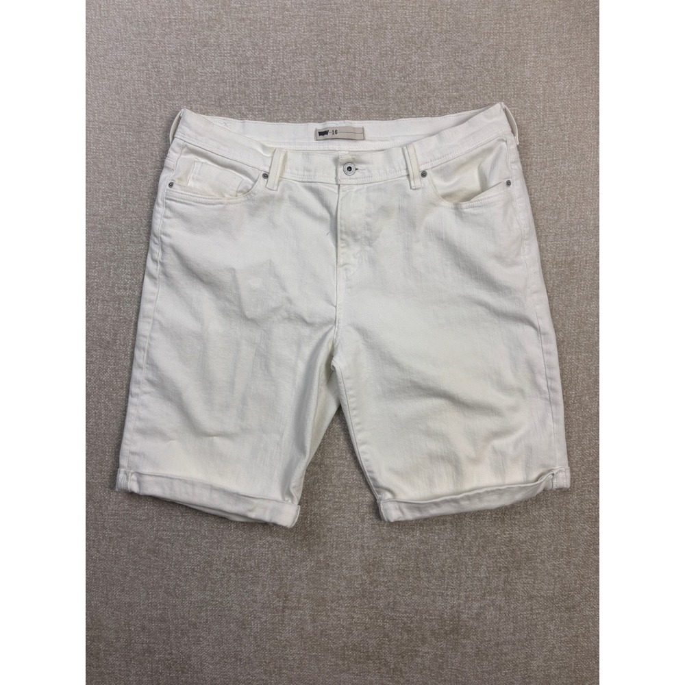 Levis Womens White Denim Cuffed Mid Rise Bermuda Shorts Size 16